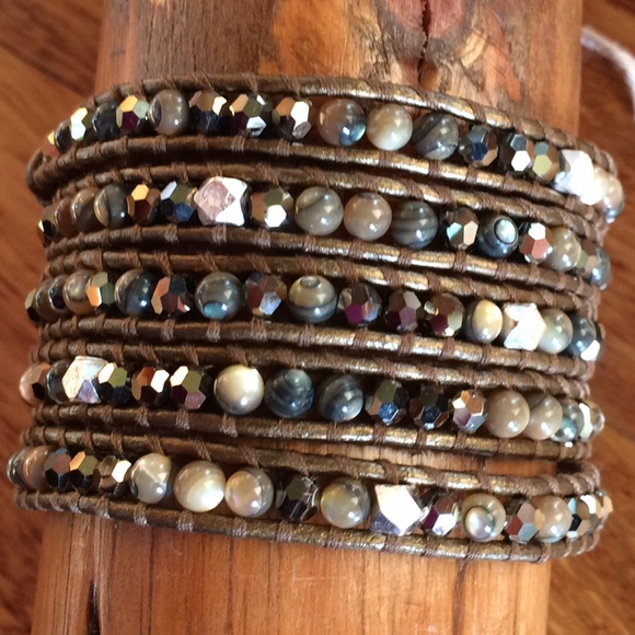 🍃💕St/Silver Abalone & Crystal Mix Wrap Bracelet - Picture 3 of 5