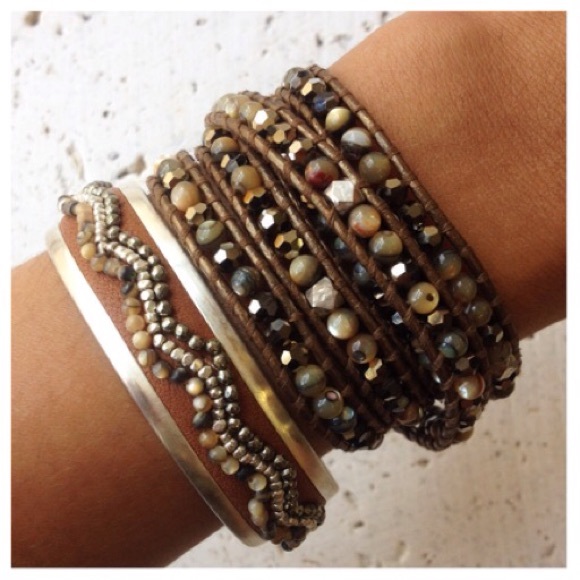 🍃💕St/Silver Abalone & Crystal Mix Wrap Bracelet - Picture 1 of 5