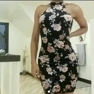 Suede halter mini dress