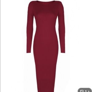 🔥FINAL SALE🔥Long Sleeve Wine Red Sheath Dress