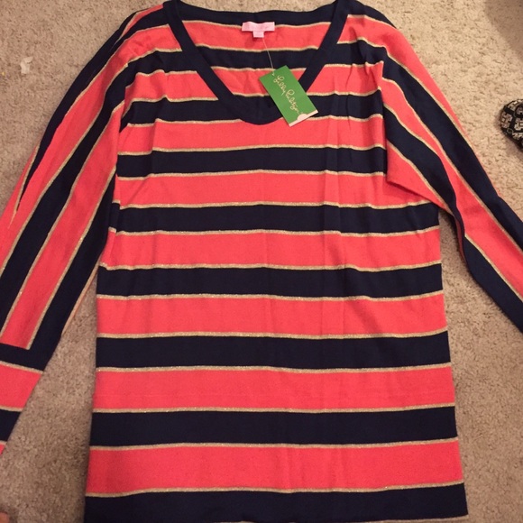 NWT: LILLY PULITZER Coral/Navy Autumn Sweater