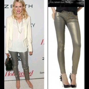 Monika Chiang foiled jeans with gold accent