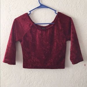 velvet half long sleeve crop top
