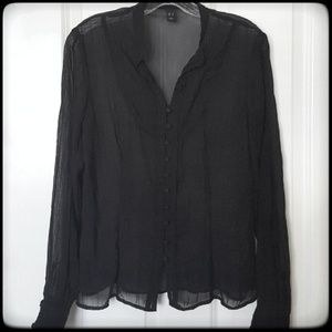 Sheer black button up blouse EUC
