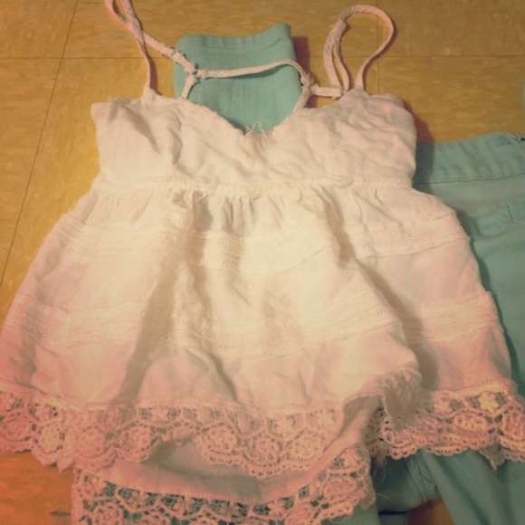 LF white open back lace tank top