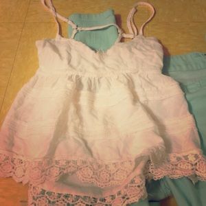 LF white open back lace tank top