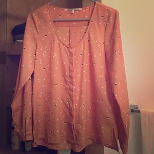 Salmon button front scoop neck blouse