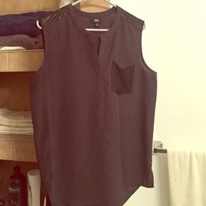 Navy tank/blouse with faux leather details