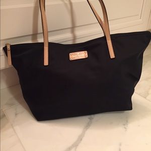 Kate spade black nylon tote with cream straps