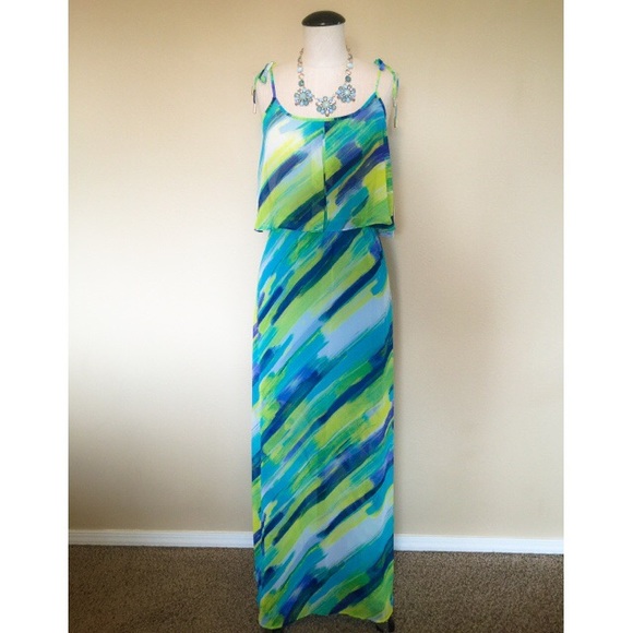 Calvin Klein Dresses & Skirts - Spaghetti Strap (Blue & Green) Maxi Dress sz 6 NWT