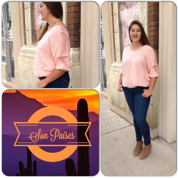 Nunca digas nunca Tops - Peach Crochet Accented-LAST ONE