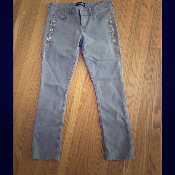Express Rhinestone Cropped Jeans