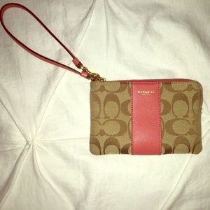 Pink and Brown Coach Wristlet