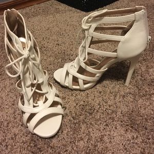White lace up heels