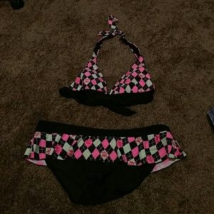 Hot Topic Argyle Skull and Crossbones Bikini Set