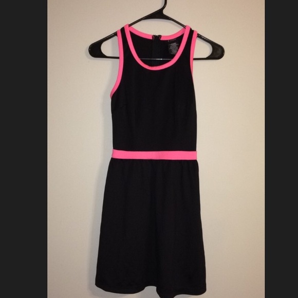 Neon Pink Trimmed Black Dress