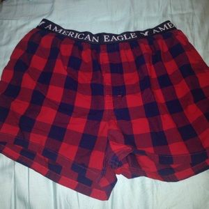 Red and navy blue plaid boxers