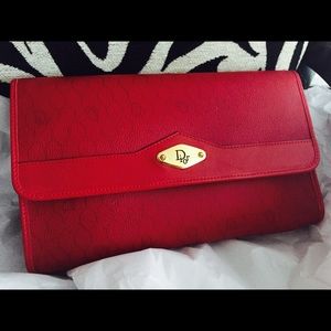 SOLD!  Christian Dior Vintage Red Leather Clutch