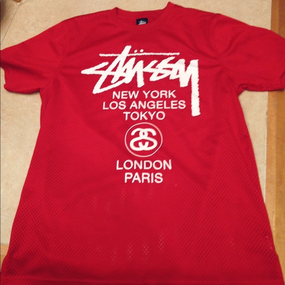 Stussy red mesh jersey