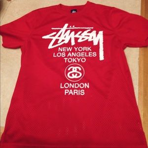 Stussy red mesh jersey