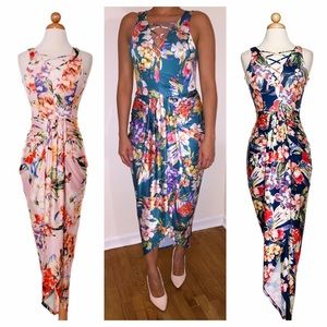 Floral laced up front asymmetrical dress