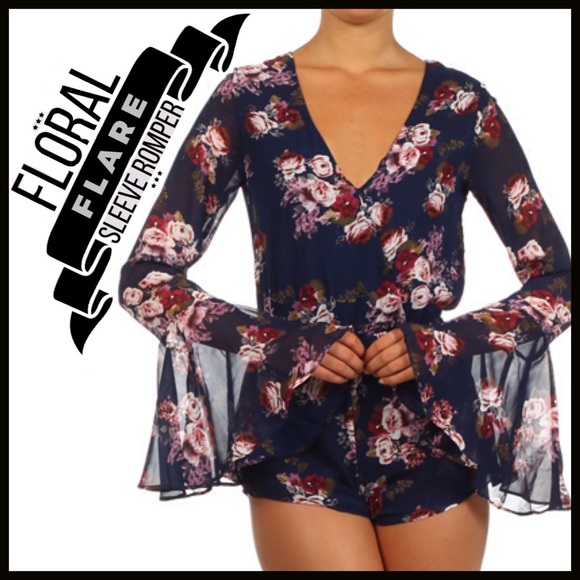 Boutique Pants - Floral Bell-Sleeve Romper