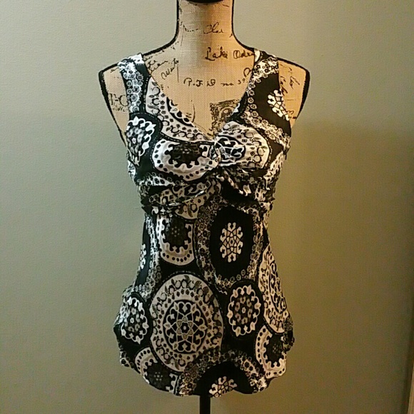 WHBM Black/White Silk Floral Tank XS