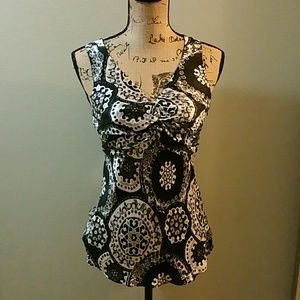 WHBM Black/White Silk Floral Tank XS