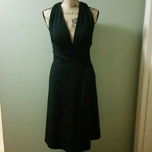 WHBM Black Plunge Neck midi dress size 6