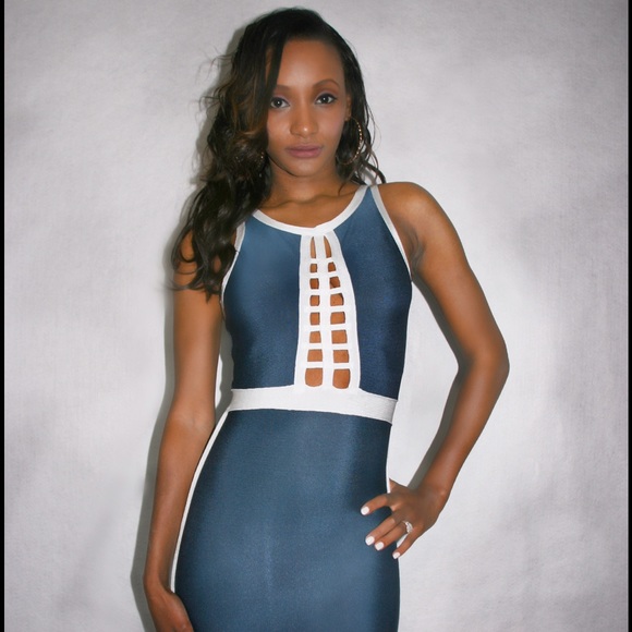 New Navy and White Bondage dress - Picture 1 of 3