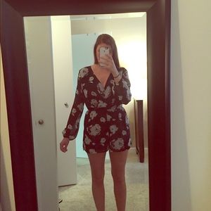 Aqua longsleeve floral romper