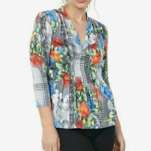 Mixed Print Pleated Top