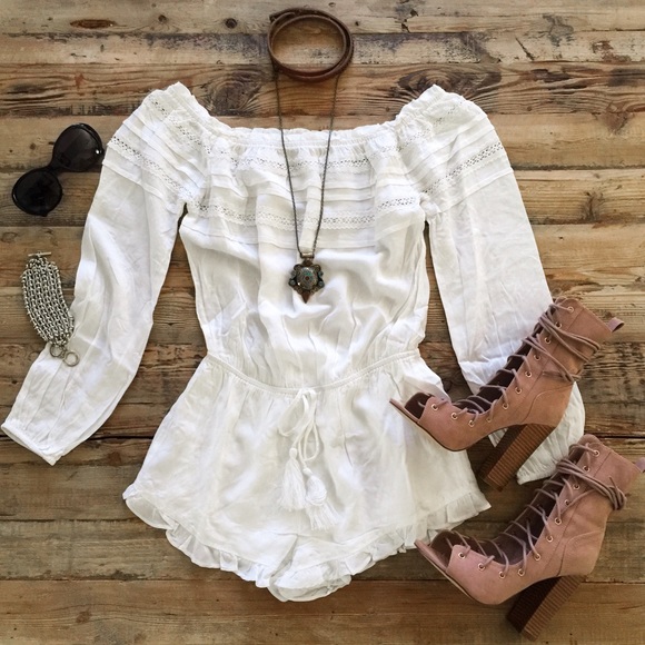 Pants - 💕Last One-Boho Off Shoulder Romper -White