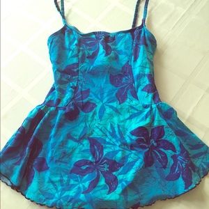 Skirted bathing suit.