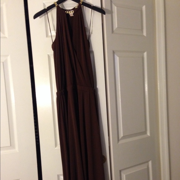 MICHAEL KORS Brown Chain-Neck Dress L