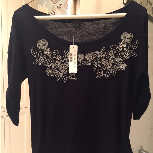 NWT J.Crew navy embroidered tee XS