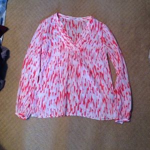 Boden Red and White Patterned Blouse
