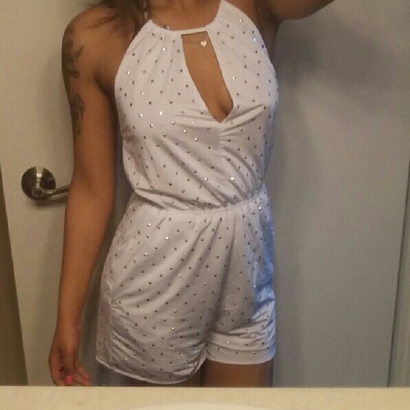 White & Gold Sexy Keyhole Halter top Romper