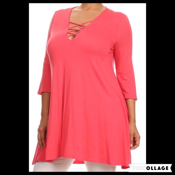 🎉2X HP🎉 Caged chest coral tunic plus sizes - Picture 2 of 4