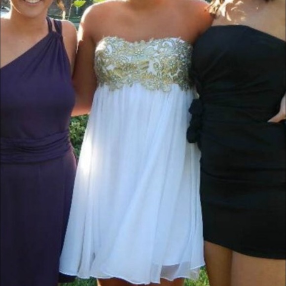 La Femme white short strapless dress!