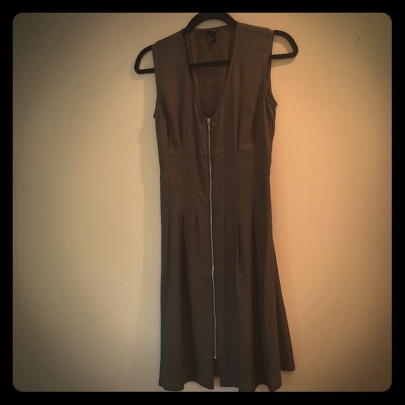Army green H&M front zip pleated dress