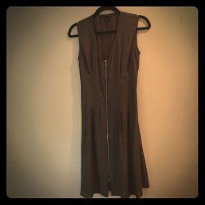 Army green H&M front zip pleated dress