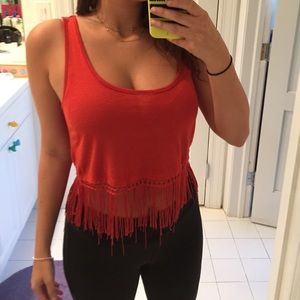 orange fringe crop top