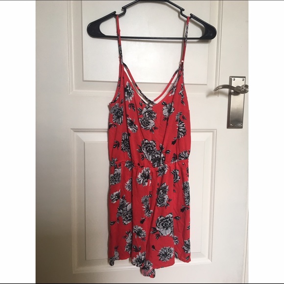 Red floral romper