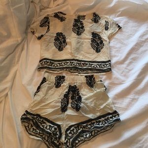 matching set with crop top and high rise shorts