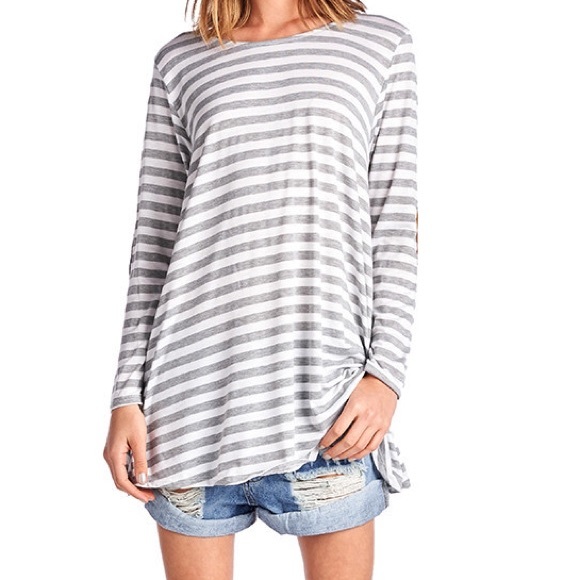 ✳️CLEARANCE ✳️Plus Size Elbow Patch Striped Tunic - Picture 2 of 4