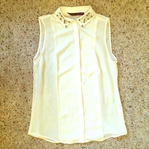 Zara Basic sheer button up sleeveless top