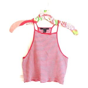 Red/ white striped halter crop top