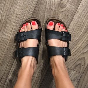 Black leather Birkenstocks