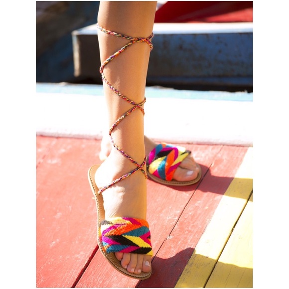 Colorful lace up slip on sandals - Picture 2 of 11